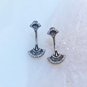 Crystal Filigree Belly Ring Barbell Silver, Gold , Rosegold. 14G | 3/8”