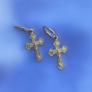 Gold Cross Huggie Hoops.