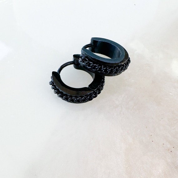 Orecchini a cerchio con pietra nera - Orecchini a cerchio in argento sterling - Piccoli orecchini a cerchio in oro - Orecchini a cerchio in oro - Orecchini a cerchio con ciondolo