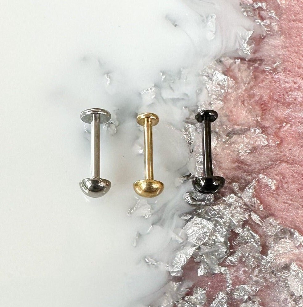 Titanium Half Ball Labret. Silver, Gold, or Black. 16G. 8mm or 10mm.
