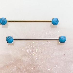 Turquoise Industrial Ear Barbell (Gold or Silver Bar) 14G | 1.5”