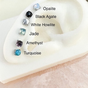 Titanium Stone Labret. Jade, Amethyst, Opalite, Agate, Howlite, Turquoise Stone Labret for Medusa, Cartilage, Tragus, and Flat piercings.