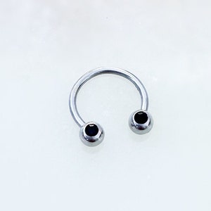 Black Crystal Horseshoe Hoop. 16 Gauge. 10mm. For Septum, Daith, and Cartilage piercings.