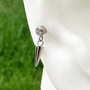 Implant Grade Titanium Silver Spike Dangle Crystal Bezel Labret. 16G. 6mm or 8mm.For Cartilage, Helix, Tragus, Flat, and Lobe piercings.