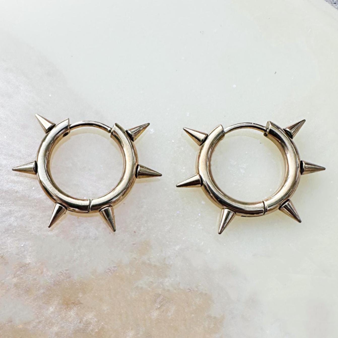 Gold Titanium Spike Hoop Earrings. (pair). - Etsy