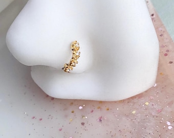 20G Flower Crystal Gold or Rosegold 6mm to 8mm Nose Ring for Nostril, Cartilage, or Conch.