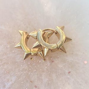 Gold Spike Hoop Earrings. Huggie Hoops.