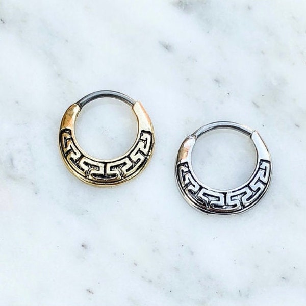 Tribal Septum Clicker jewelry for septum and Daith piercings. Gold or Silver. 16 Gauge.