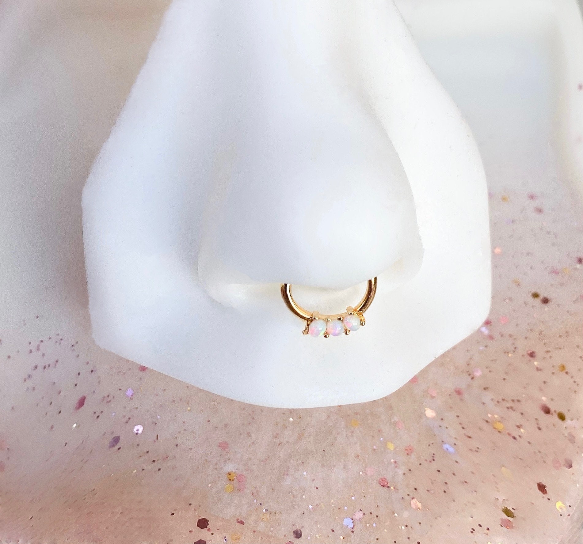 16 G, Anello Per Setto Nasale, Setto Clicker Daith, Cartilagine, Daith Conch Helix, Trago, Opale, Daith, Piercing In Acciaio Chirurgico 316L, Acciaio Inossidabile - Foto 6