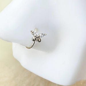 20G Gold Butterfly Crystal Nose Hoop for Nostril, Helix, & Cartilage Piercings. 6mm, 7mm, or 8mm.