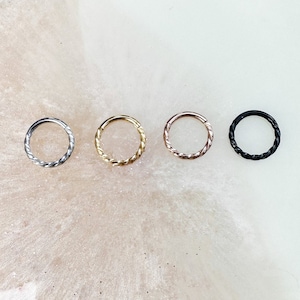 Implant Grade Titanium Braided Twisted Textured Clicker for Septum, Daith, and Cartilage Clicker. Black, Silver, Gold, and Rosegold. 16G.