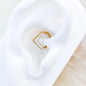 Gold Hoop White Opal Stone for Daith, Septum, and Cartilage. 16 Gauge. 8mm.