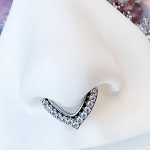 Silver and Black Crystal Septum / Daith / Cartilage Clicker. 16G. 8mm.
