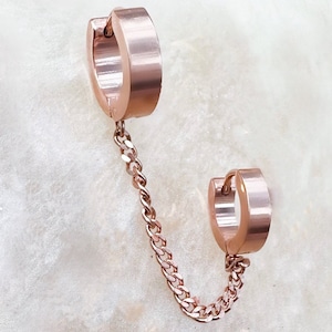 Rosegold Hoop Chain Earrings. Double Hoop Chain.