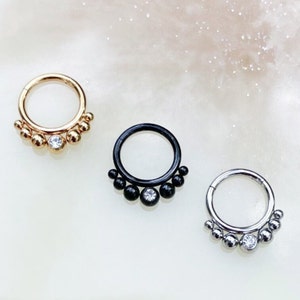 Beaded Crystal Clicker for Septum, Daith, and Cartilage Piercings. 16G. 8mm (5/16”).