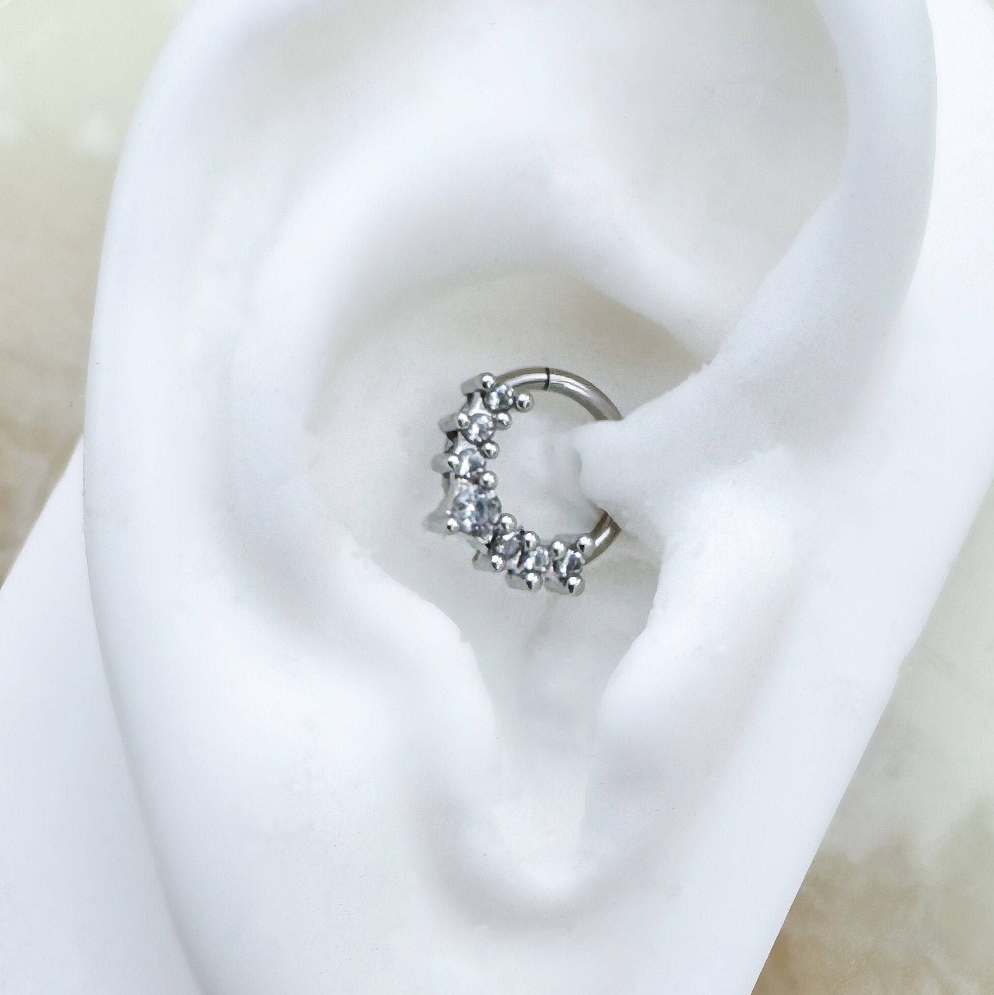 Silver Clicker Silver Titanium Crystal Clicker for Septum, Daith, and Cartilage. 16G ...