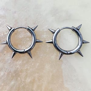 Silver Titanium Spike Hoop Earrings. (Pair).