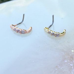 Implant Grade Titanium L Shape Gold Crystal Nose Ring. 20G. 1/4”. Gold or Rosegold.