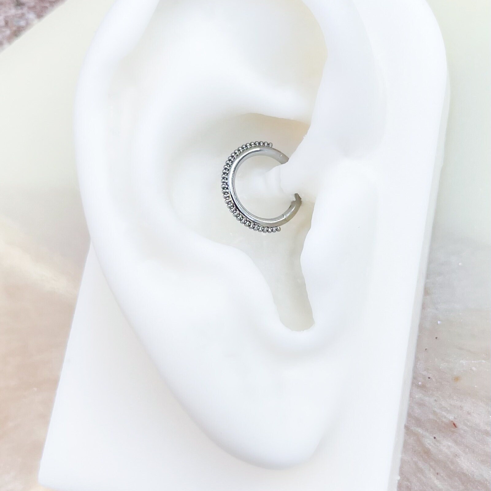 Silver Clicker Titanium Silver Beaded Clicker Suitable for Septum, Daith, Conch, Helix ...