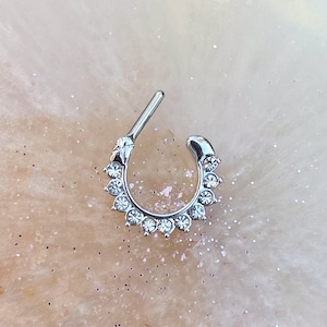Silver Crystal Clicker for Septum, Daith, & Cartilage. 16G. 8mm.