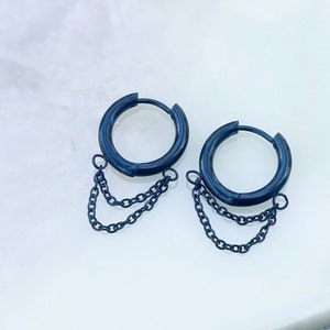 Black Layered Chain Hoop Earrings.
