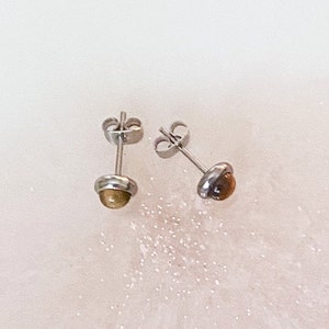 Tigers Eye Stone Stud Earrings. (Pair).