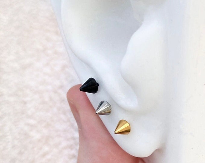 Spike Studs in black, silver, or gold. Spike Earrings. (Pair).