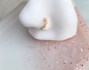 20G Flower Crystal Gold or Rosegold Nose Ring for Septum, Nostril, Cartilage, or Conch.