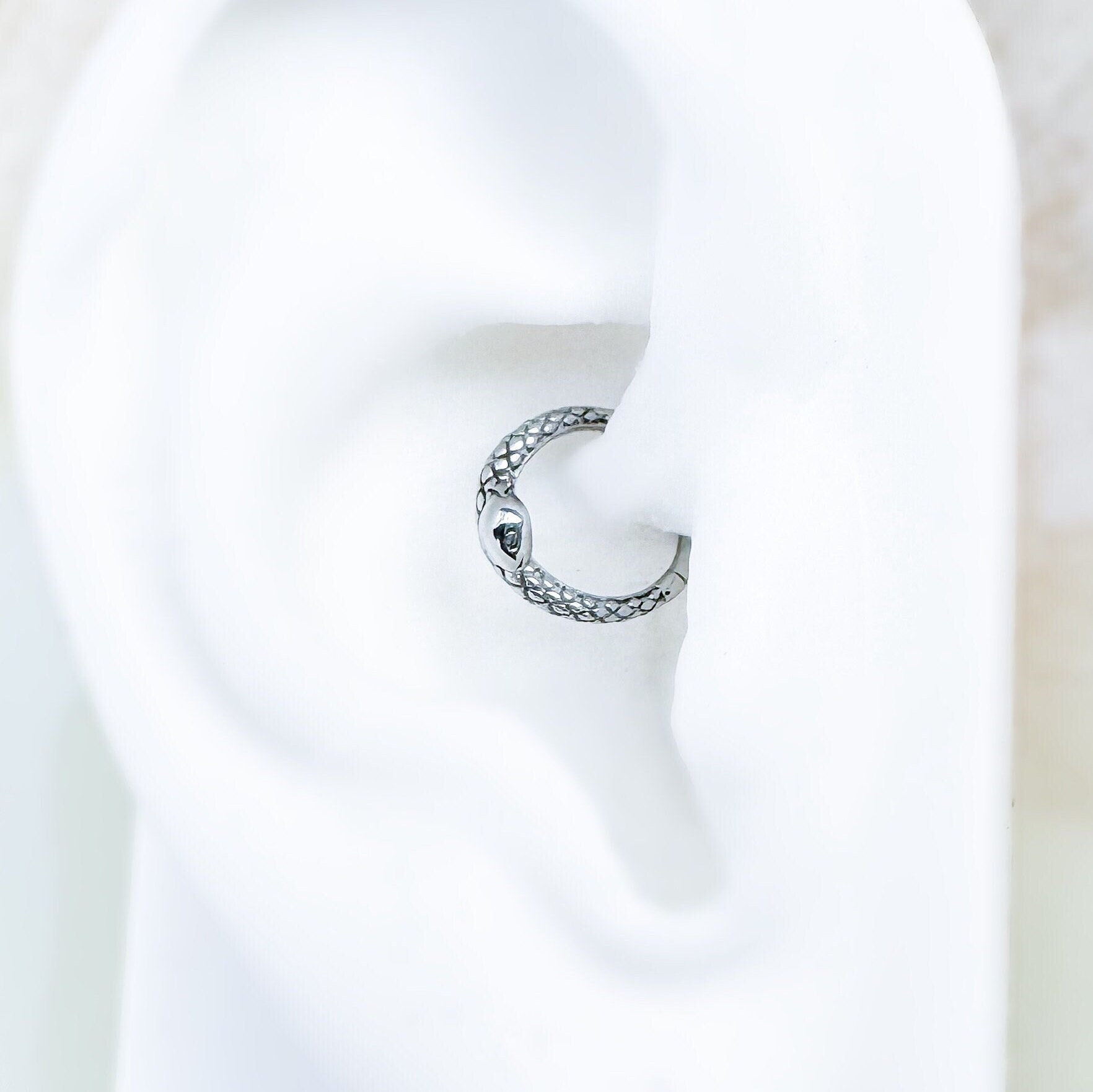 Silver Clicker Titanium Silver Serpent Snake Clicker for Daith Conch, Septum, and ...