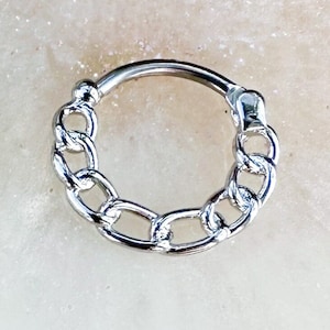 Silver Titanium Septum, Cartilage, Daith Chain Clicker. 16G. 8mm or 10mm.