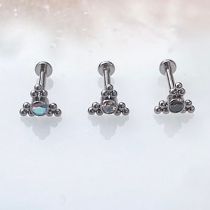 Titanium Triangle Mandala Crystal  Labret. 16G. 1/4” or 5/16”. For Medusa, Monroe, Cartilage, Tragus, Flat, and Helix piercings.