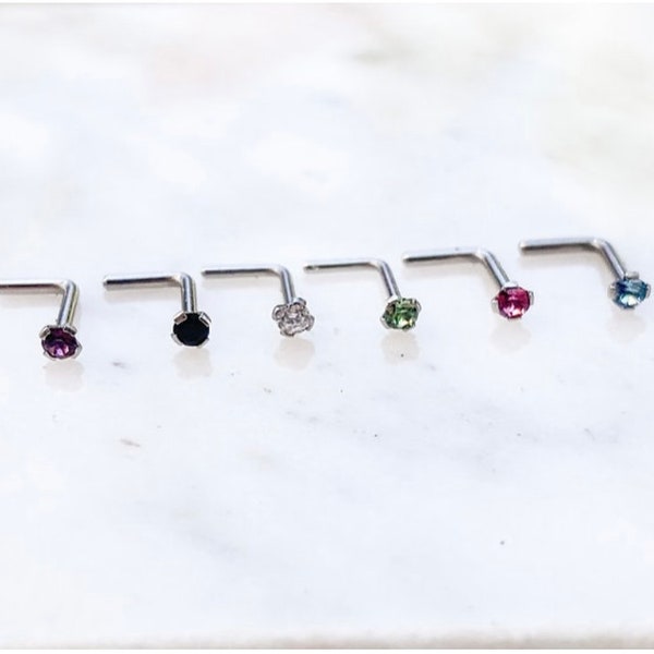 Crystal Nose Ring 3mm Stud 18G or 20G. 1/4” Post.