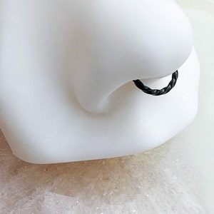 Titanium Black Braided Septum Clicker / Daith Clicker / Cartilage Clicker / Helix. 16G. 8mm or 10mm.