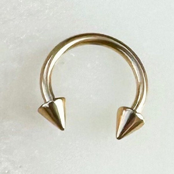 Titanium Gold Spike Horseshoe for Septum, Daith, and Cartilage. 16G or 14G. 8mm or 10mm.