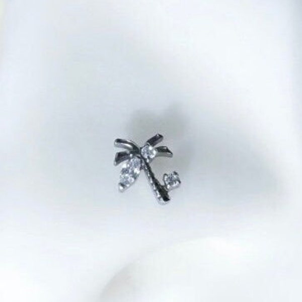 Silver Titanium Threadless Palm Tree Labret for Helix, Lobe, Philtrum, Cartilage, Conch and Nostril. 6mm,8mm and 10mm. 16G, 18G, or 20G.