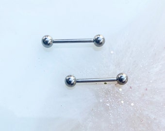 Pair of Titanium Silver Plain Nipple Barbells. 14G. 5/8”.