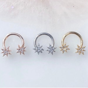 Star Horseshoe Ring for septum, daith, and cartilage piercings. 16G | 8mm or 10mm.