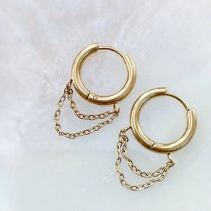 Gold Layered Chain Huggie Hoop Earrings.