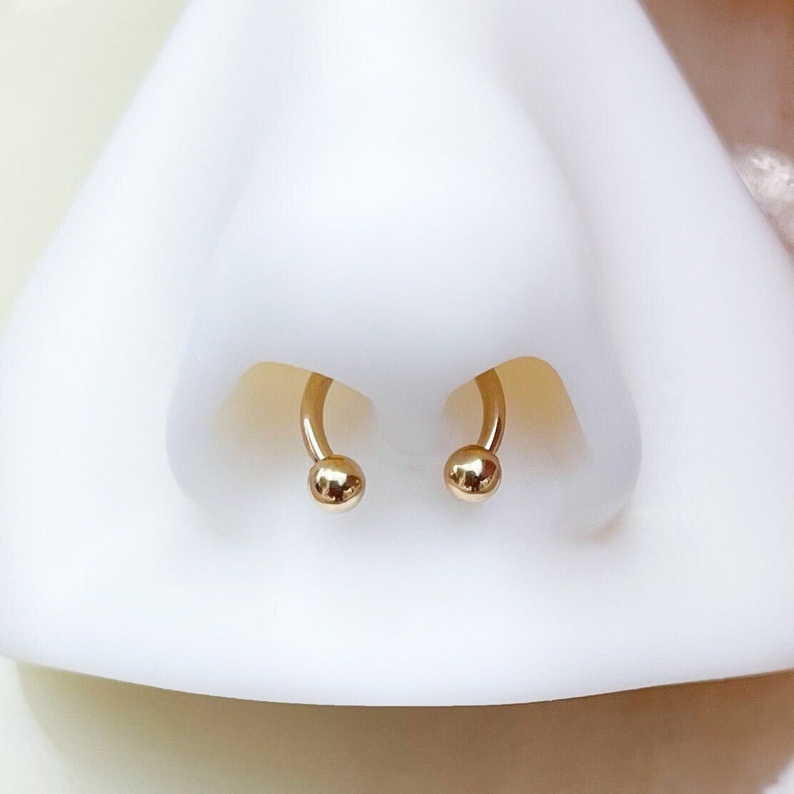 Pair Of 16G 5/16" Gold Titanium Ball Horseshoe Septum Rings - Nose Tragus Daith Studs 2 thumbnail image