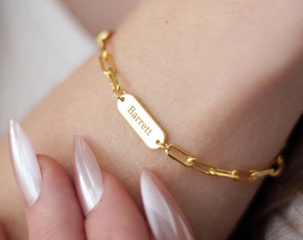 Personalized Sterling Silver Name Bracelet: Paperclip Chain, Custom Engraved