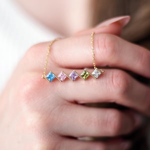 Custom Multiple Birthstone Necklace, Birthstone Necklace for Mom, Personalized Birthstone Jewelry, Christmas Gif for Her & Mother&#39;s Day Gift