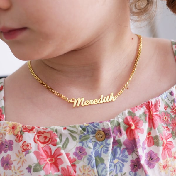 Child Name Necklace With Curb Chain, Baby Name Necklace, Kids Name Necklace, New Mom Necklace, Mother's Day Gift,Newborn, Infant, Toddler