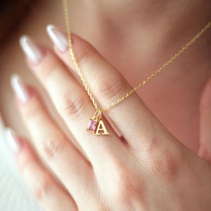 Custom Birthstone Initial Necklace, Personalized Letter Jewelry, Dainty Letter Necklace, Gift for Her, Birthday, Christmas, Mothers Day Gift
