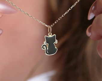 Sterling Silver Black Cat Necklace: Halloween Jewelry Gift