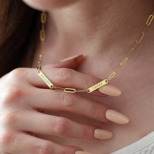 Multiple Name Bar Necklace, Kids Name Necklace for Mother&#39;s Day Gift, Personalized Mini Bar Paperclip Necklace, Christmas Gift For Mom