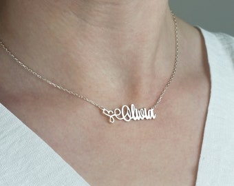 Cursive Name Necklace with Heart, Personalized Necklace, Personalized Gift, Personalized Jewelry, Custom Name Necklace Silver, Name Necklace