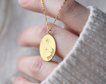 Personalized Birth Flower Necklace, Custom. Birth Flower Necklace, Christmas Gift for Her, Mother Day Gifts for Mom, Birthday Gifts