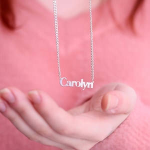 Block Name Necklace with Curb Chain, Sterling Silver Nameplate Necklace, Personalized Name Necklace, Custom Name Necklace with Curb Chain