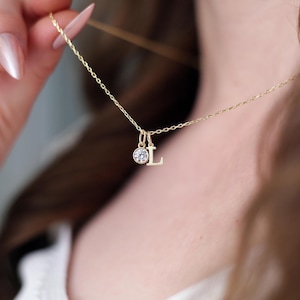 Birthstone Initial Necklace, Dainty Initial Necklace, Custom Letter Jewelry, Birthday Gift for Her, Mother&#39;s Day Gift Christmas Gift for Mom