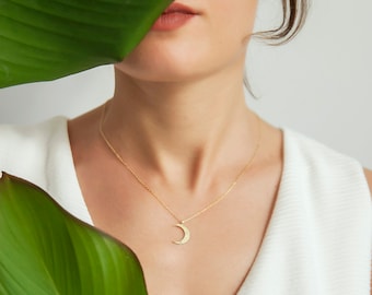 Dainty Hammered Crescent Moon Necklace: Sterling Silver Jewelry